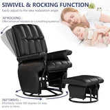 AODAILIHB 360° Swivel Glider Recliner with Ottoman, Nursing Glider Rocking Chair with Foot Rest & 2 Side Pockets for Nursery, Living Room, Bedroom, Office, Black