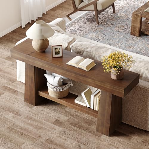 TRIBEWOOD Solid Wood Console Table, 63-Inch EntrywayTable with Storage, Long Wooden Sofa Table Behind Couch for Entryway, Hallway, Foyer, Living Room TRIBEWOOD