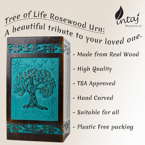 INTAJ Cremation urns for Human Ashes Male Dad Small Wooden Tree of Life Urns Box for Dogs Ashes and Casket Urn for Ashes Female mom, Burial Funeral - WoodArtSupply