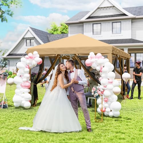 Outsunny 10' x 20' Pop Up Canopy Tent with Netting, Heavy Duty Instant Sun Shelter, Large Tents for Parties with Carry Bag for Outdoor, Garden, Patio, Beige Outsunny