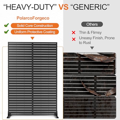 Metal Privacy Screen Outdoor, Freestanding Balcony Privacy Fence Panel for Patio, AC Unit Cover, Decorative Outdoor Room Divider (71", Black Louvered, 5 Panels) PolarcoForgeco