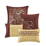Madison Park Essentials Brystol 24 Piece Room in a Bag Faux Silk Comforter Jacquard Paisley Design Matching Curtains Down Alternative Hypoallergenic All Season Bedding-Set, King (104 in x 92 in), Red Madison Park