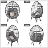 HLNPTN Patio Egg Chair Wicker Outdoor Egg Basket Chairs, Oversized Outdoor Furniture PE Rattan Patio Lounge Chair 440lb Capacity Sofa Seat with Stand & Gray Cushions for Indoor, Living Room, Backyard HLNPTN