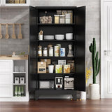YNIQUESTLE Farmhouse Pantry Cabinet with Barn Doors, 71" H x 31.5" W, 5-Tier Metal Storage Cabinet with 4 Adjustable Shelves for Kitchen Garage Dining Room, Black 1 Pack YNIQUESTLE