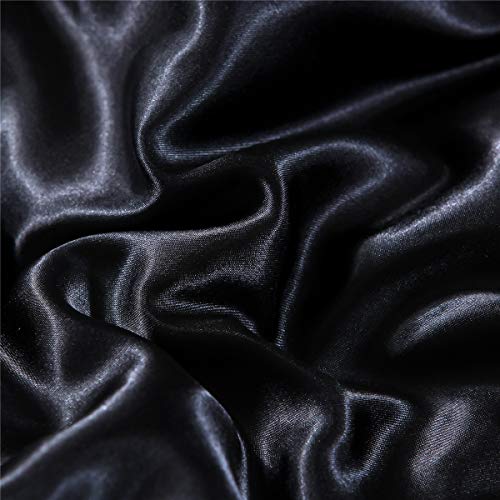 NTBED Silky Satin Comforter Set Queen Black, Soft Lightweight Microfiber Luxury Sexy Quilted Bedding Sets with 2 Matching Pillow Covers for Summer Spring Autumn NTBED