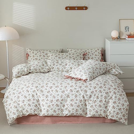 VM VOUGEMARKET Floral Comforter Set Twin,Pink Flower Bedding Set Nature Botanical Style,1 Soft Comforter and 2 Pillow Shams for Girls Women(3pcs,Twin XL) VM VOUGEMARKET