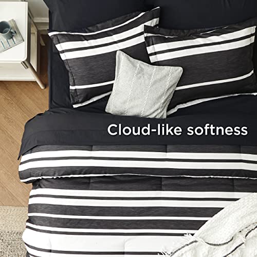 Bedsure Full Comforter Set 7 Pieces, Black Striped Bedding Set for All Seasons, Reversible, Cationic Dyeing Bed in a Bag with Comforter, Sheets, Pillowcases & Shams Bedsure