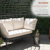 Alpine Corporation MHQ130 Indoor/Outdoor Double Seat Egg Chair w/Cushions, Versatile Patio & Sun Room Seating, 57" H, Black Alpine Corporation