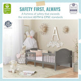 Dream On Me Portland 3 In 1 Convertible Toddler Bed in Steel Grey, Greenguard Gold Certified, JPMA Certified, Low To Floor Design, Non-Toxic Finish, Pinewood Browell