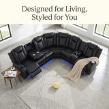 Bicerkib Leather Sectional Sofa with Recliner,Power Recliner Sectional Couches for Living Room Furniture Sets,Leather L Shaped Reclining Sofa with LED Lights/Storage Console/Cup Holders,Black