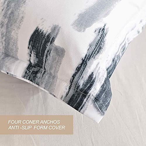 Nanko King Comforter Set 3pc, Art Grey White Printed Pattern Reversible Down Alternative Microfiber Bedding - All Season Duvet and 2 Pillowcases Bed Sets Modern for Women Men, Size 104 x 90 Gray Nanko