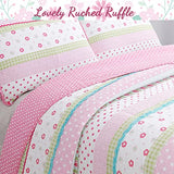 Cozy Line Home Fashions Pink Polka Dot Flower Girl 100% Cotton Reversible Quilt Bedding Set, Coverlet, Bedspread (Greta Pastel, Queen - 3 Piece: 1 Quilt + 2 Shams) Cozy Line Home Fashions