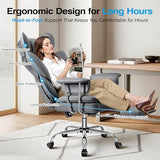 ALLGOD Office Chair Comfy, Big and Tall Executive Leather Chair, High Back Ergonomic Wide Chair with Footrest, Reclining Computer Desk Chair, Heavy Duty Gaming Chair with Padded Arm and Pillow, Grey ALLGOD