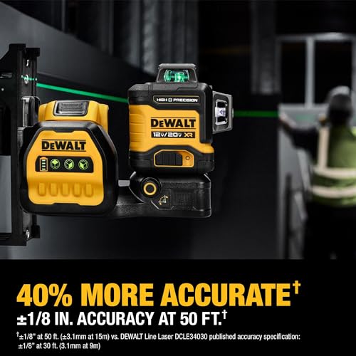 DEWALT 12V/20V MAX XR Line Laser, High Precision 3 X 360, Green, Battery and Charger Included (DCLE34033D1) DEWALT