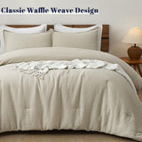 PHF Ultra Soft Waffle Weave Comforter Set King Size, 3 Pieces Lightweight Breathable Comfy Bedding Set, Comfy Textured 1 Comforter with 2 Pillow Shams, Linen PHF