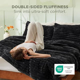 Bedsure Comforter Set Queen Size - GentleSoft™ 3 Pieces Double-Side Fleece Fluffy Black Comforter Set, Cozy Striped Room Decor Aesthetic, Luxury Bedding Queen Size, 2 Pillowcases, 90x90 Inches Bedsure