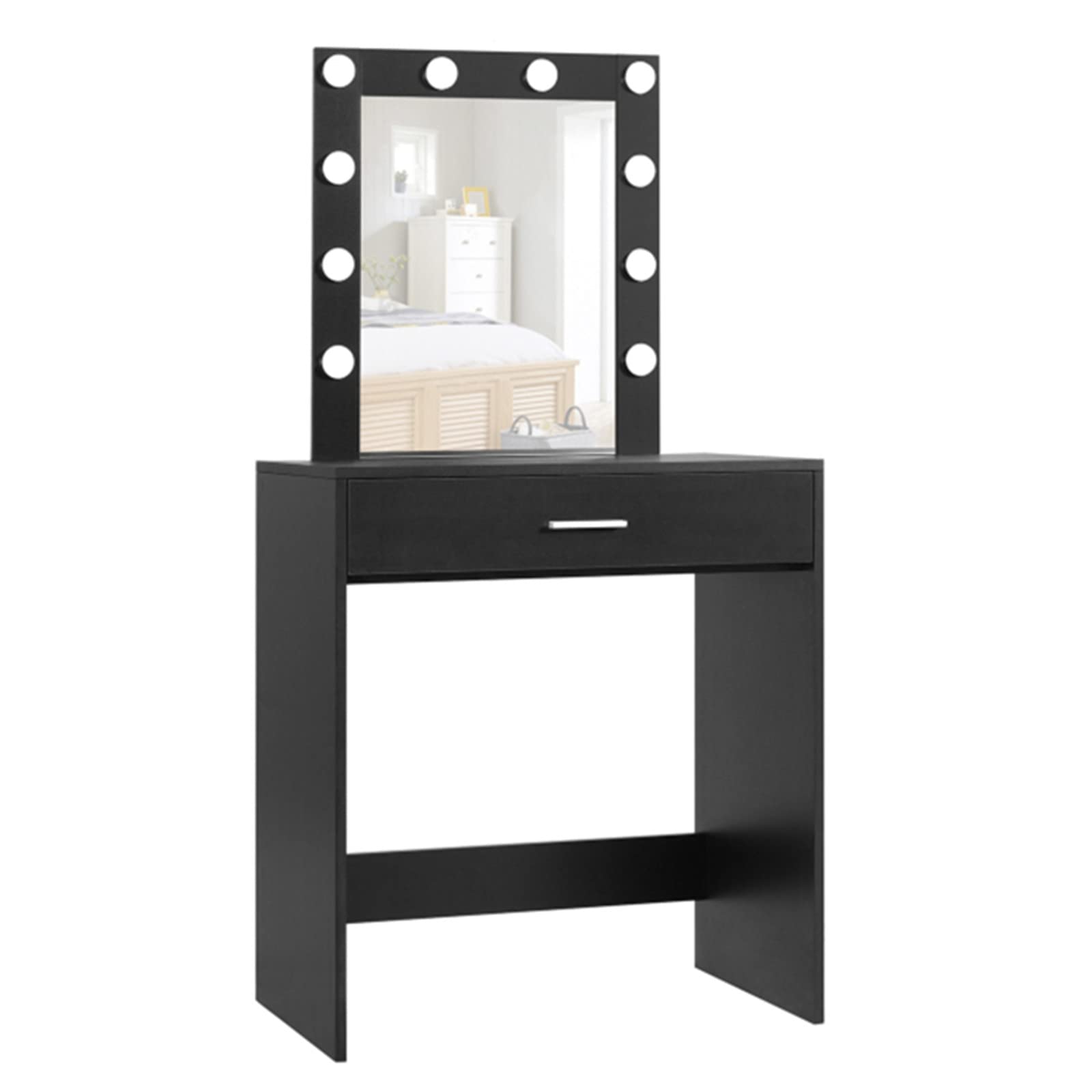 Reettic Makeup Vanity Table with Lighted Mirror, Vanity Desk with Drawers, Bedroom Dressing Table, 10 LED Blubs & Adjustable Brightness, for Women, Mother, Girls, Black RSZT102B - WoodArtSupply