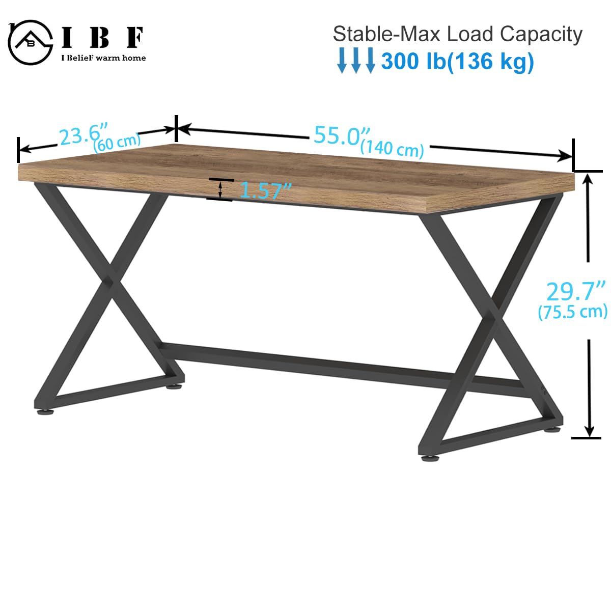 IBF Rustic Computer Desk, Modern Metal Home Office Desk, Farmhouse Work Study Writing Desk in Bedroom, Minimalist Wood Laptop Executive Workstation Computer PC Gaming Table, Rustic Oak, 55 in - WoodArtSupply