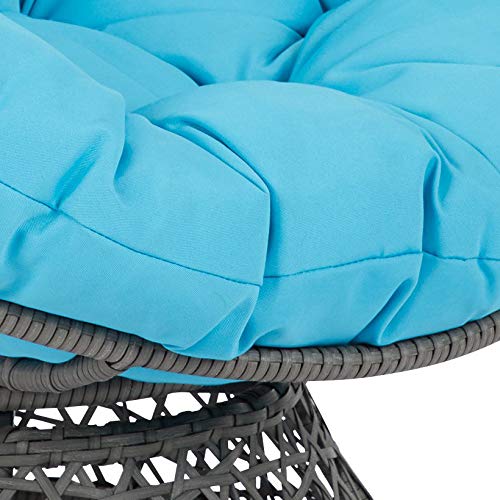 OSP Home Furnishings Wicker Papasan Chair with 360-Degree Swivel, Grey Frame with Blue Cushion OSP Home Furnishings