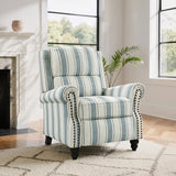 Blissabod Pushback Recliner Chair, Striped Fabric Wingback Recliner Chair, Upholstered Push Back Armchair Recliner, Single Sofa with Trim Wood Legs for Living Room (Blue)