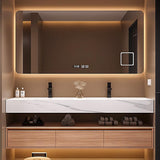 High QLO Bathroom Vanity Double Sinks Set - Floating Log Color Classic Design Bathroom Vanity Includes Three Large Drawers | Open Storage Rack & Time Display Mirror,Double Basins(60IN) High QLO