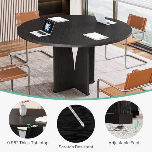 Tribesigns 39" Round Conference Table for 4, Modern Round Meeting Table with Sturdy Base, Small Compact Conference Room Tables for Office, Training, or Negotiation (Black) Tribesigns