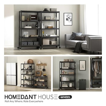 HOMEDANT House 5-Tier Metal Boltless Rolling Cart Shelf Rack Casters Heavy Duty Laminated Wheel Shelving Unit Adjustable Storage Shelves Organizer Kitchen Garage 36.2" W x 16.5" D x 69.5" H 1Pack