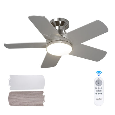 addlon Ceiling Fans with Lights, 32 inch Low Profile Ceiling Fan with Light and Remote Control, Flush Mount, Reversible, 3CCT, Dimmable, Quiet, Nickel Small Ceiling Fan for Bedroom Indoor/Outdoor Use