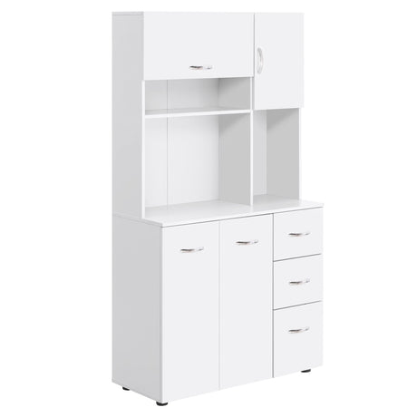 HOMCOM 66" Buffet with Hutch, Freestanding Kitchen Pantry with 2 Large Cabinets, 1 Pull Up Cabinet, 3 Drawers & Wide Countertop, White HOMCOM