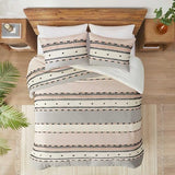 Hyde Lane Boho Queen Comforter Set, Modern Farmhouse Full Size Bedding, Cotton Top with Neutral Rustic Clipped Jacquard Stripes, Tufted Bed Sets, 3-Pieces Including Matching Pillow Shams (90" x 90") Hyde Lane