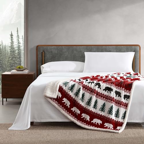 Eddie Bauer - Blanket, Super Soft Reversible Sherpa & Brushed Fleece Bedding, Throw Blankets for Couch, Ideal for Lounging (Grizzly Peak Red) Eddie Bauer