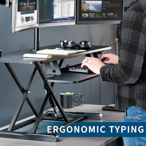 VIVO Height Adjustable 48 inch Standing Desk Converter with Triple 21.5 to 27 inch Monitor Mount, Extra Large Desk Riser, Black, DESK-KIT-48KB3C VIVO