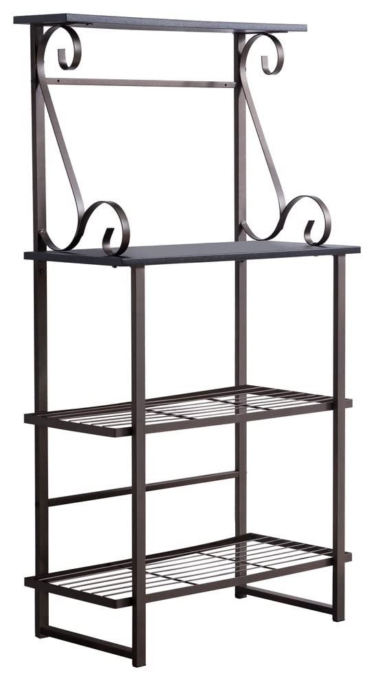 Kings Brand Furniture - Covington Metal Kitchen Shelves Baker’s Rack Microwave Stand, Pewter Kings Brand Furniture
