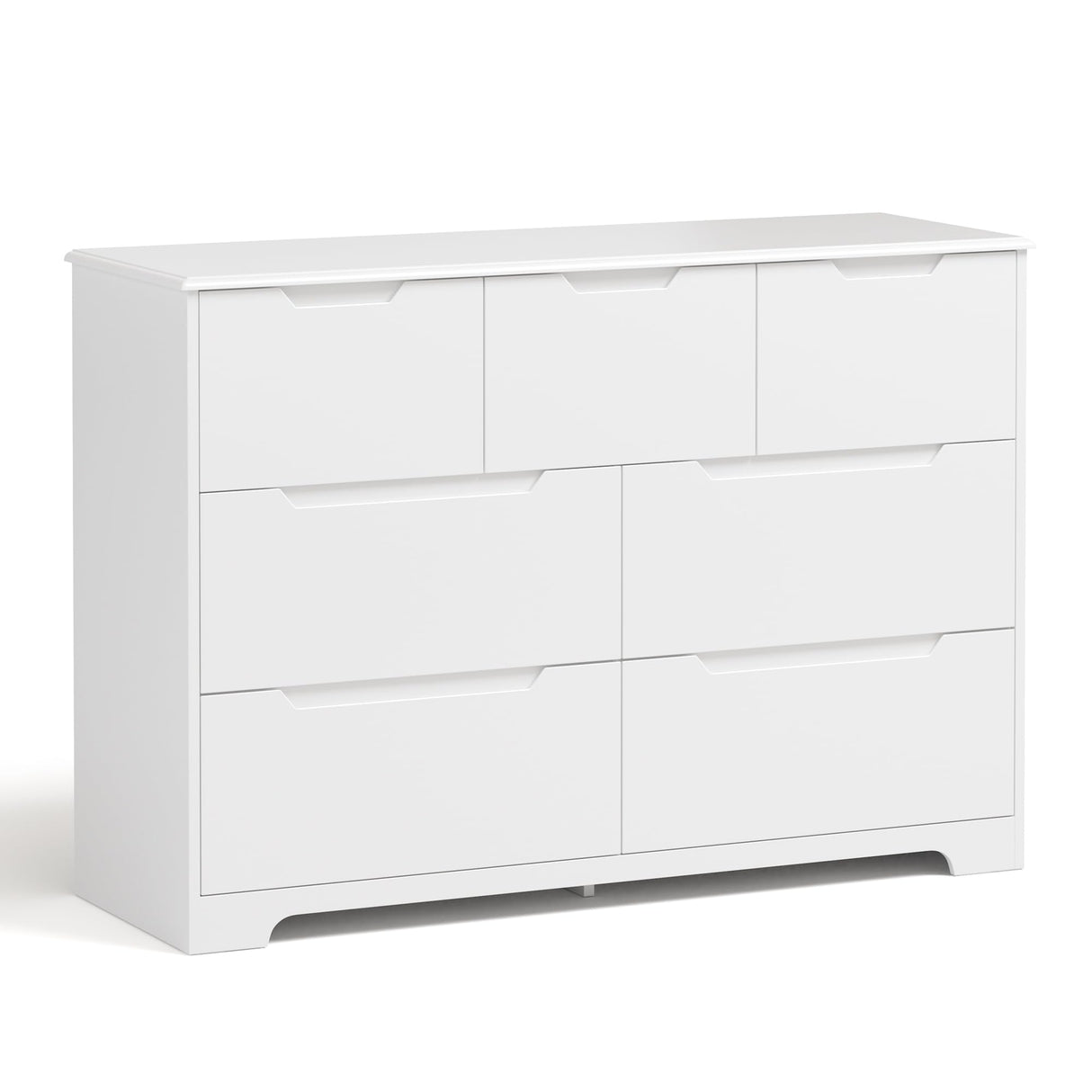 Gizoon 7 Drawer Dresser, 48" Wide White Dresser for Bedroom, Chest of Drawers with Handle Free Design, Modern Storage Organizer for Living Room, Kids Room, Entryway, Hallway, White Gizoon