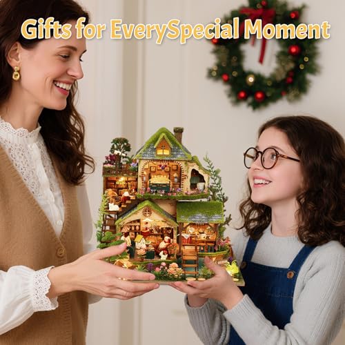 LogicTwist DIY Miniature House Kit with LED Lights, Forest Adventure Wooden Mini House Building Kit for Adults & Teens, Creative Crafts for Women, Friends & Hobbyists