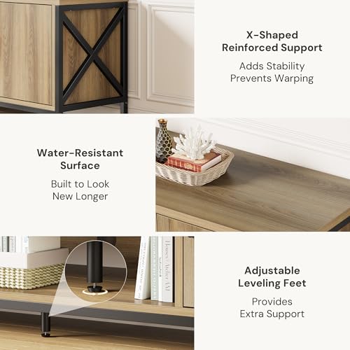 Vividwood Farmhouse TV Stand for 65 70 75 Inch TVs, 63" Entertainment Center with 3-Tier Storage Shelves and Cabinet for Living Room and Bedroom Vividwood