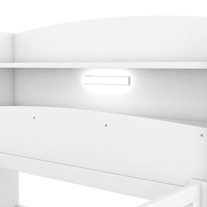 SOFTSEA Twin Size Antique White LED Platform Bed with Storage Headboard and Safety Guardrails - WoodArtSupply