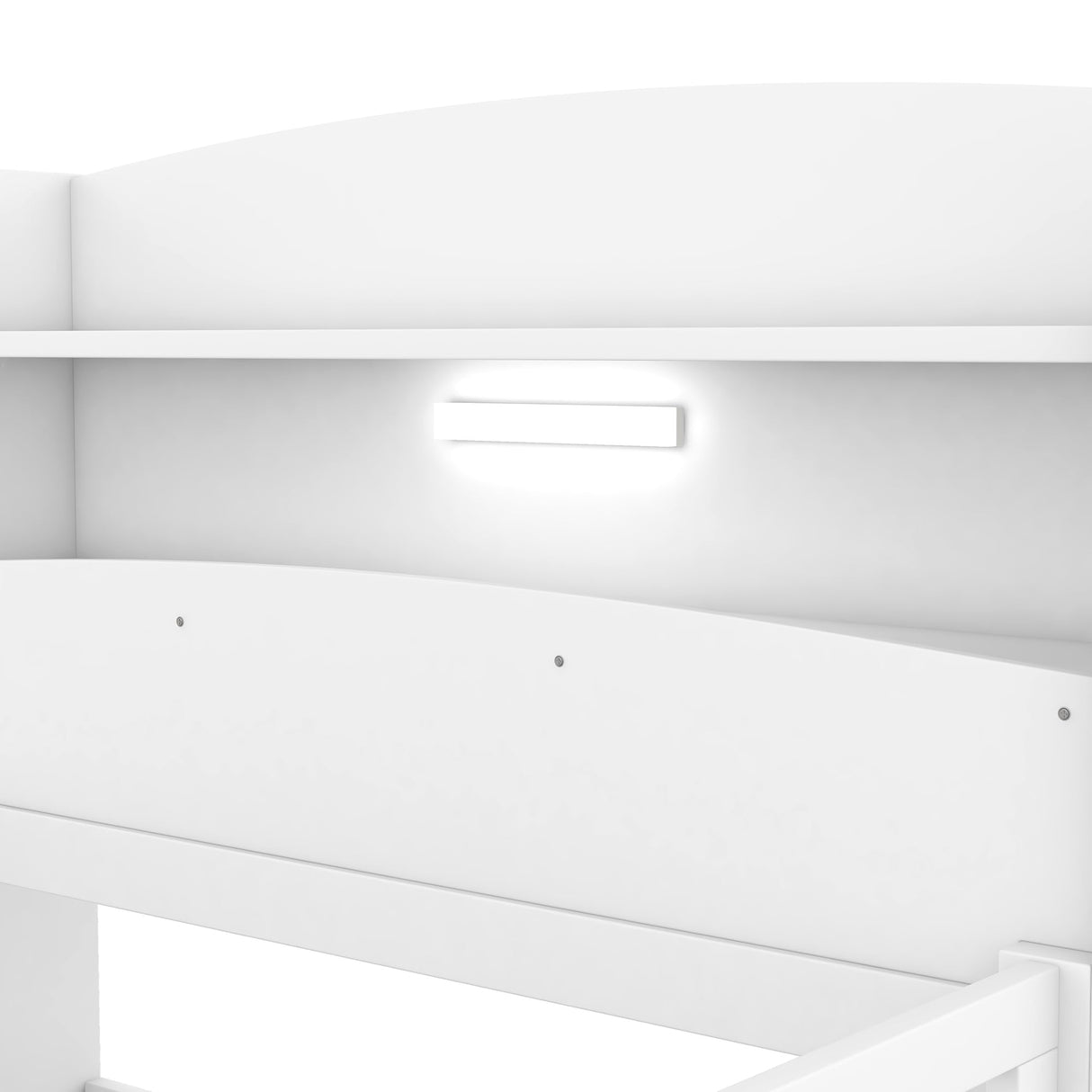 Favfurish White Twin Size Platform Bed with LED Light, Storage Headboard, and Guardrails Favfurish