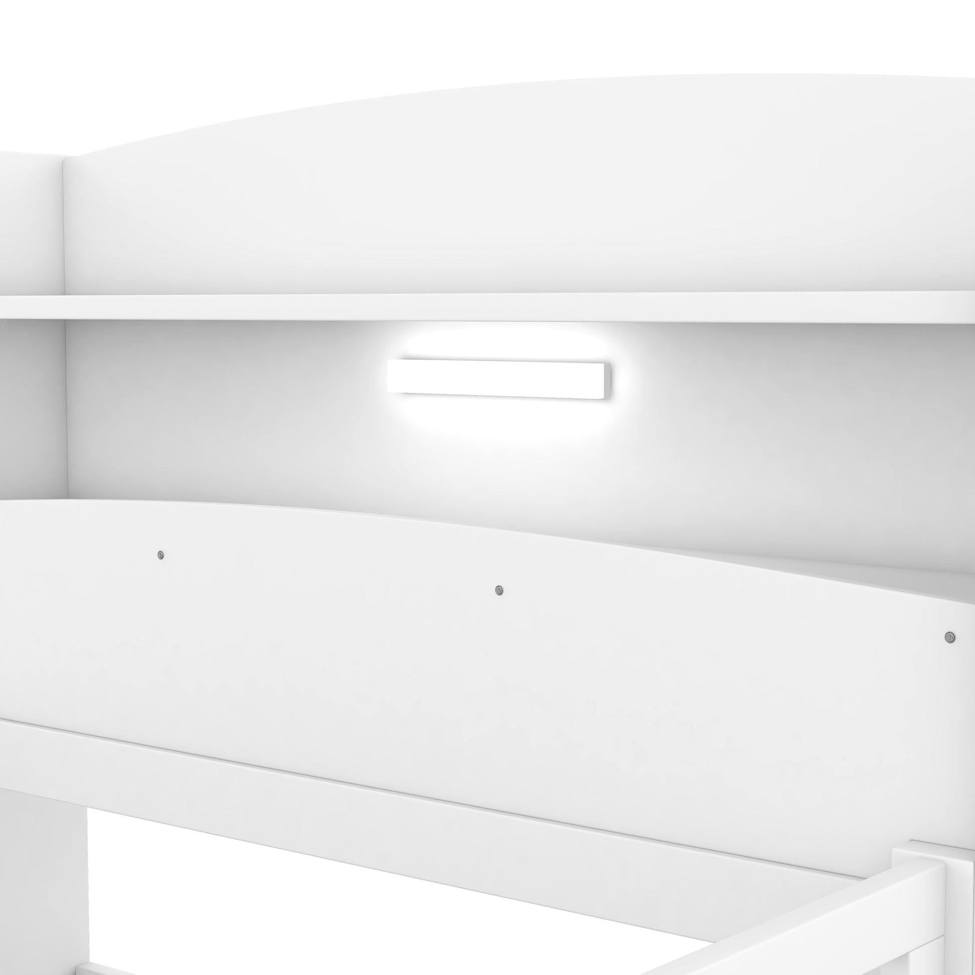 Favfurish White Twin Size Platform Bed with LED Light, Storage Headboard, and Guardrails - WoodArtSupply