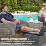 Shintenchi 5 Pieces Patio Furniture Set, Outdoor Wicker Patio Conversation Set with Ottoman, All Weather Rattan Outside Chairs with Coffee Table & Cushion for Porch, Garden, Backyard, Navy Shintenchi