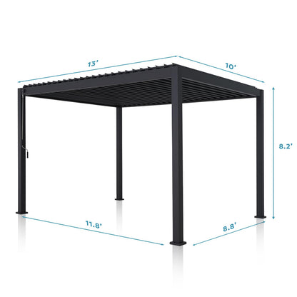 SORARA Mirador 111S Louvered Pergola 10' x 13' Aluminum Gazebo with Adjustable Roof for Outdoor Deck Garden Patio, Charcoal