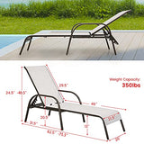 Giantex Set of 2 Patio Lounge Chair, Outdoor Chaise Lounge with 5 Adjustable Backrest, Sturdy Steel Frame, Sunbathing Recliner, Beach Chair, Tanning Chair for Outside, Yard, Balcony, Pool Chairs, Grey