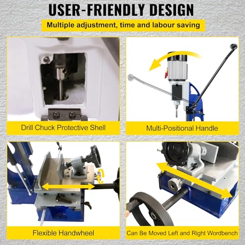 VEVOR Woodworking Mortise Machine, 1/2 HP 1700RPM Powermatic Mortiser, With Movable Work Bench Benchtop Mortising Machine, For Making Round Holes Square Holes Or Special Square Holes In Wood - WoodArtSupply