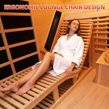 amocane Infrared & Steam Dual-System Sauna Room, 2-3 Person Canadian Red Cedar Wood Sauna with Recliner, Indoor Traditional Home Saunas Spa with 9 Heaters & 6KW Sauna Stove, Oxygen Bar amocane