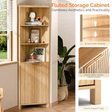 VINGLI 68" Tall Corner Cabinet with Fluted Doors,Corner Bathroom Storage Cabinet Pantry Hutch Display Shelves Adjustable for Kitchen, Living Room Modern Space Saver Shelf Bathroom Furniture,Oak VINGLI
