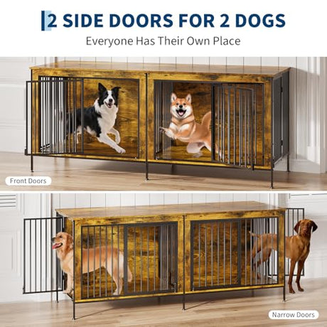 Garvee XL Dog Crate Furniture for 2 Dogs, Heavy Duty Double Dog Crates for Medium/Large Dogs, Dog Kennel Furniture Indoor As TV Stand, Extra Large 78.74" w, Rustic Brown Garvee