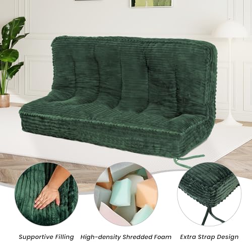 KOZIDO 8 Inches Futon Mattress Full Size, Extra Thick Futons Sofa Couch Bed with Strap Design, Japanese Floor Mattress for Adults, Folding Mattres Shredded Foam Filling (Frame Not Included), Green KOZIDO