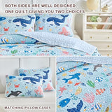 Joyreap 3 Pieces Full/Queen Size Cotton Quilt Set, World of The Sea Theme Ocean Blue Design, Cozy Lightweight Bedding Set Quilt Bedspread Bed Cover for for Kids Boys n Girls- 90x90 inches Joyreap