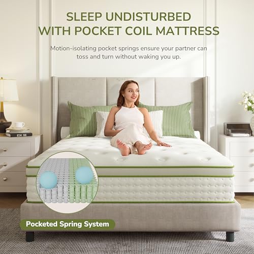 Emerspring Full Size Mattress 14 Inch Hybrid Memory Foam Mattress in a Box with Individual Pocket Innerspring for Motion Isolation & Pressure Relief, Edge Support, Medium Firm Emerspring