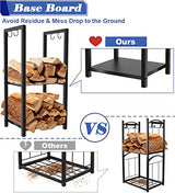 Koutemie 2 Tiers Small Firewood Log Storage Rack Holder for Indoor Fireplace or Outdoor Patio, Black Koutemie